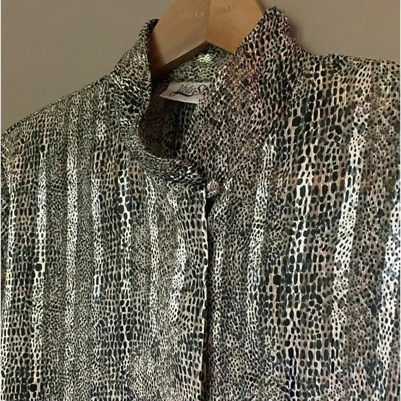 VINTAGE 70s silky animal print blouse size 14 EUC sz L YVES St. CLAIR office - Picture 8 of 16